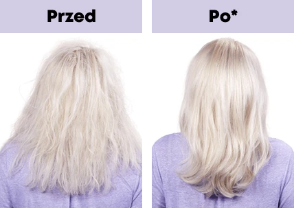 Białe włosy przed i po użyciu kosmetyku