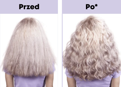 Srebrne włosy przedstawione w formie efektu przed i po pielęgnacji