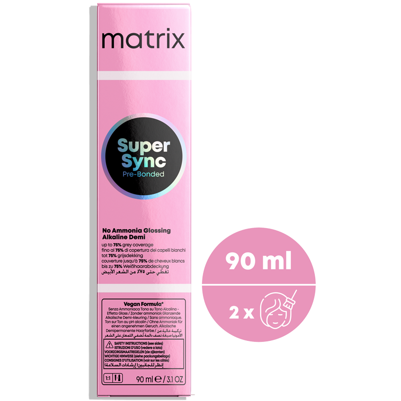 Rozświetlający toner alkaliczny Matrix Super Sync Pre-Bonded na różowym tle