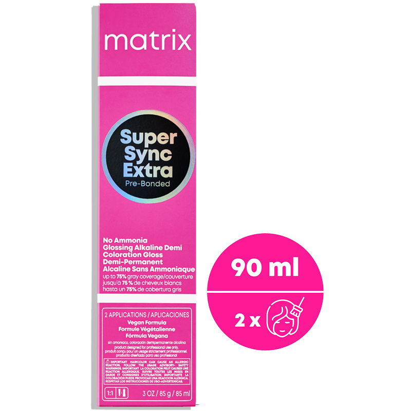Farba demi-permanentna Matrix Super Sync Extra Pre-Bonded na różowym tle