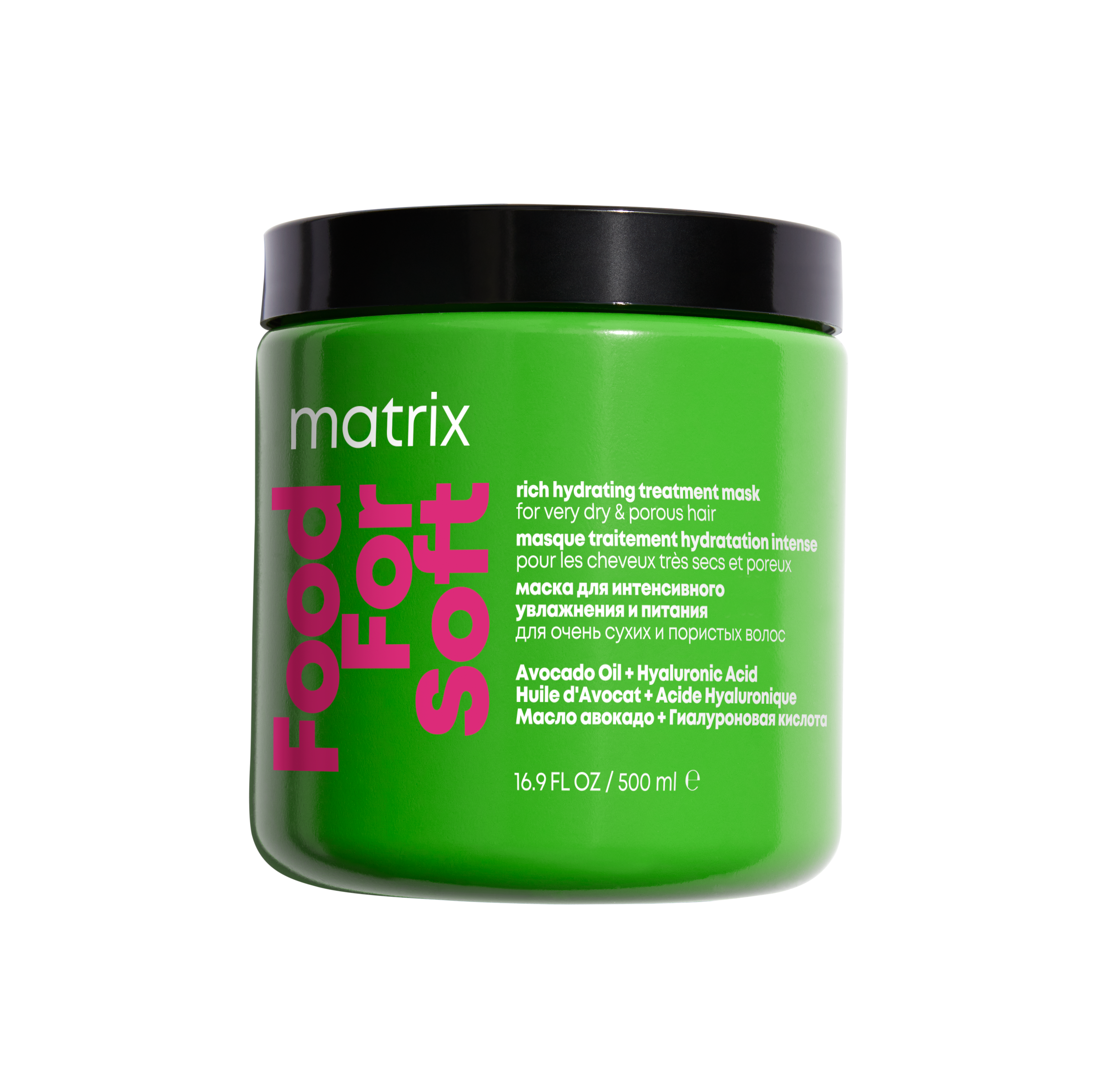 Opakowanie Matrix Food For Soft Intensywnie nawilżającej maski do włosów suchych na zielonym tle